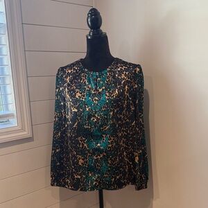 Evan Picone Teal and Brown and Black Animal Print Blouse